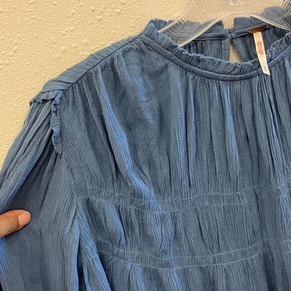 Free people Kelsey Peasant Blouse Blue Metal Bell sleeves Cottagecore Fairycore - Picture 7 of 12